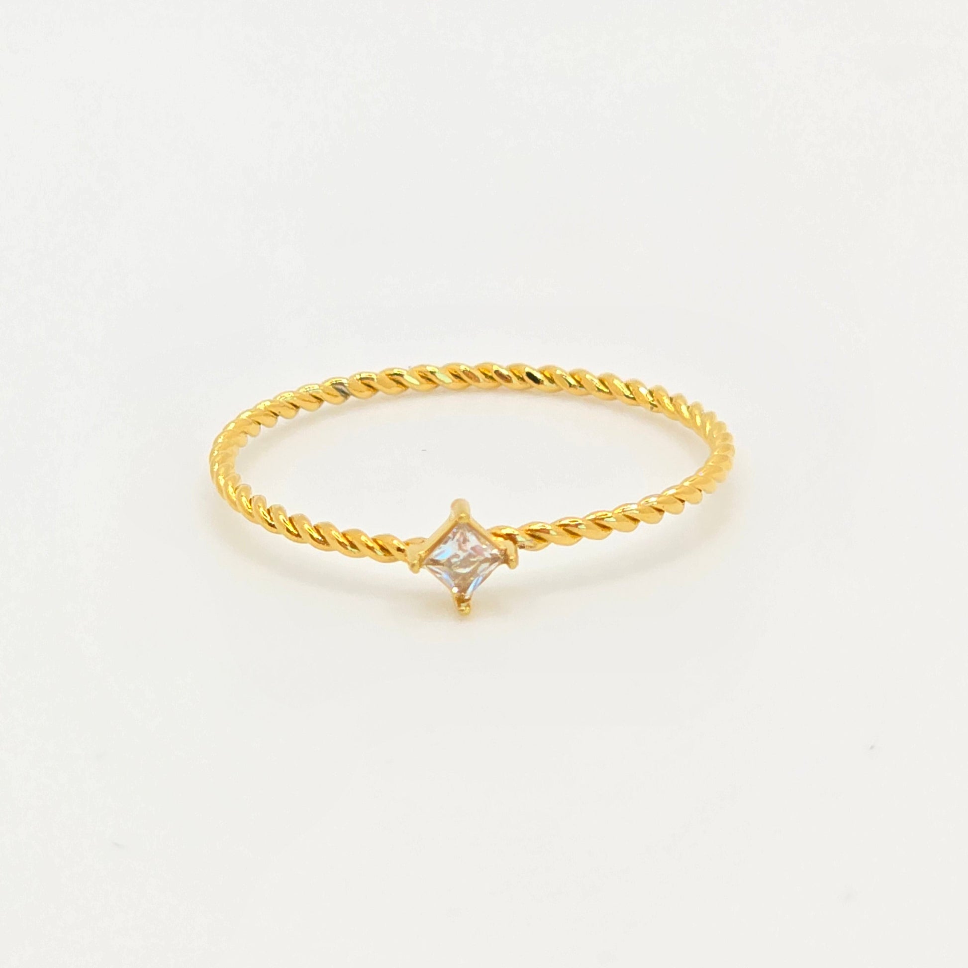 delicate dainty gold twist diamond princess ring