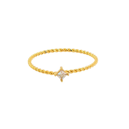 delicate dainty gold twist diamond princess ring