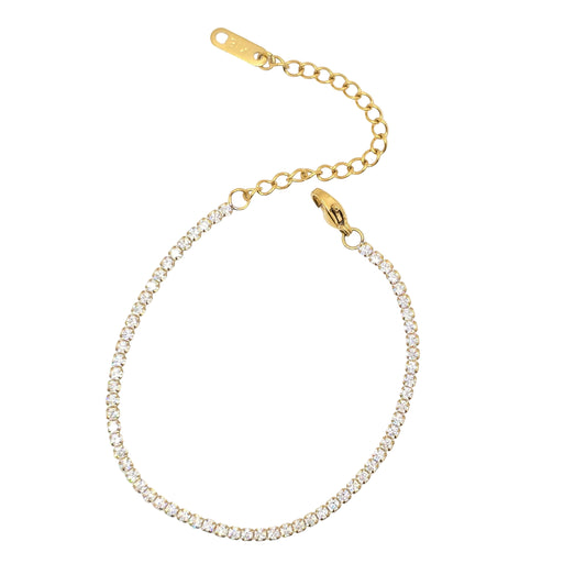 dainty thin tennis bracelet gold