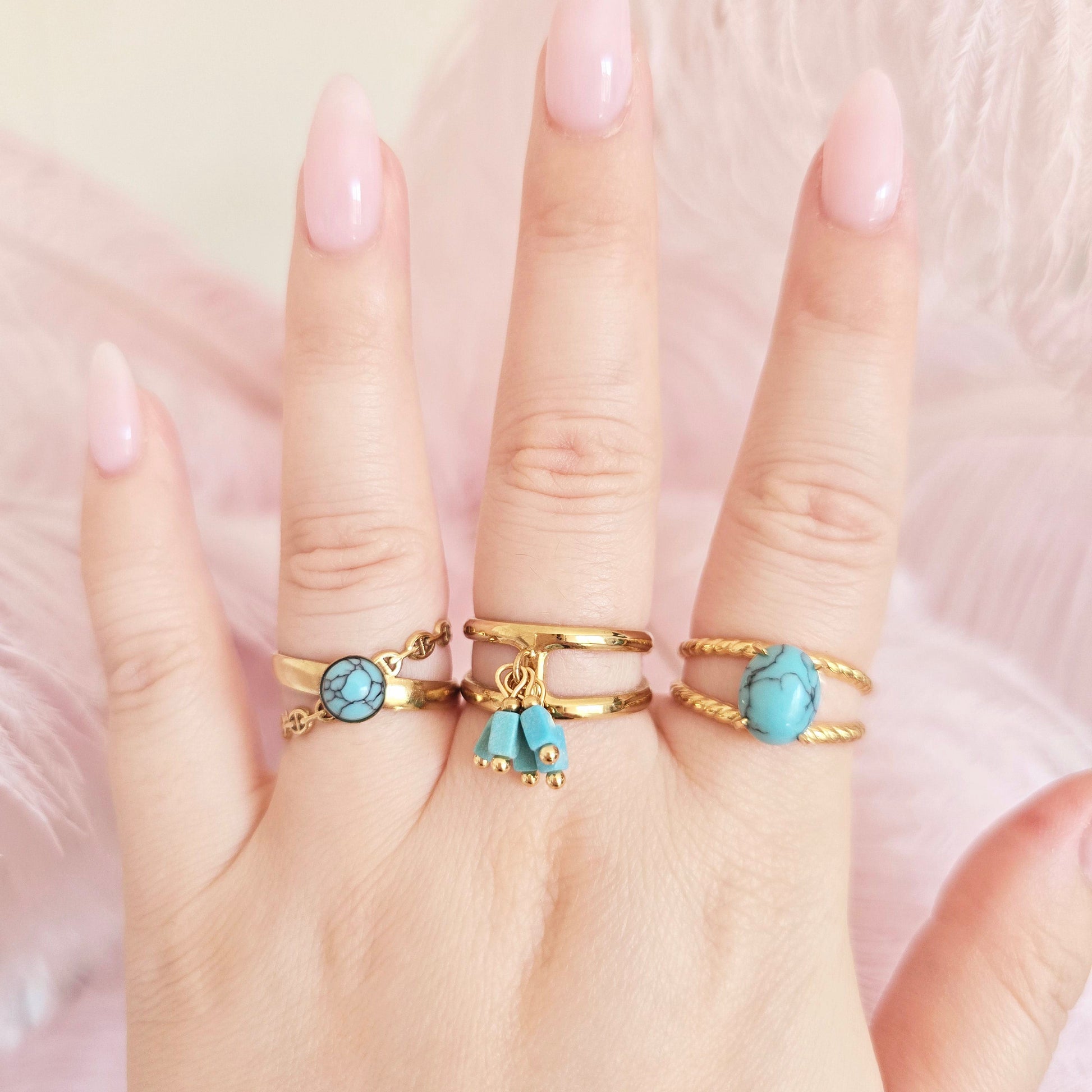 dainty gold turquoise rings