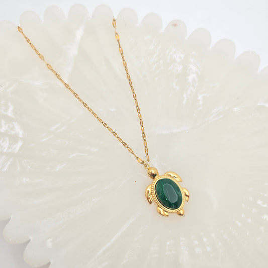 gold dainty emerald turtle necklace waterproof