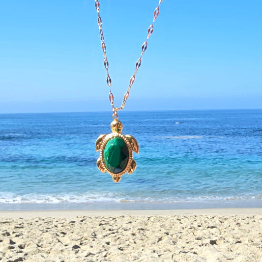 emerald turtle gold necklace stackable waterproof