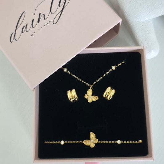 van cleef dupe gold butterfly necklace bracelet earrings