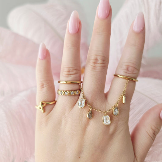gold waterproof ring stack on