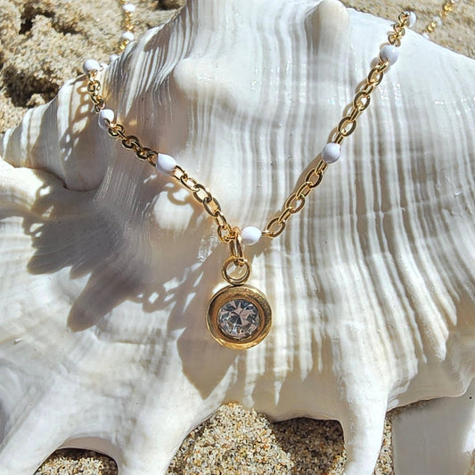 dainty white beaded waterproof layering necklace