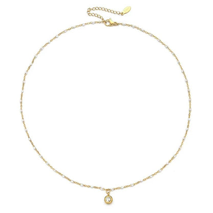 delicate tarnish free layering white beaded necklace