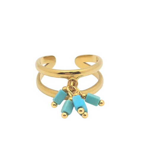 gold turquoise dangly ring waterproof cowboy jewelry
