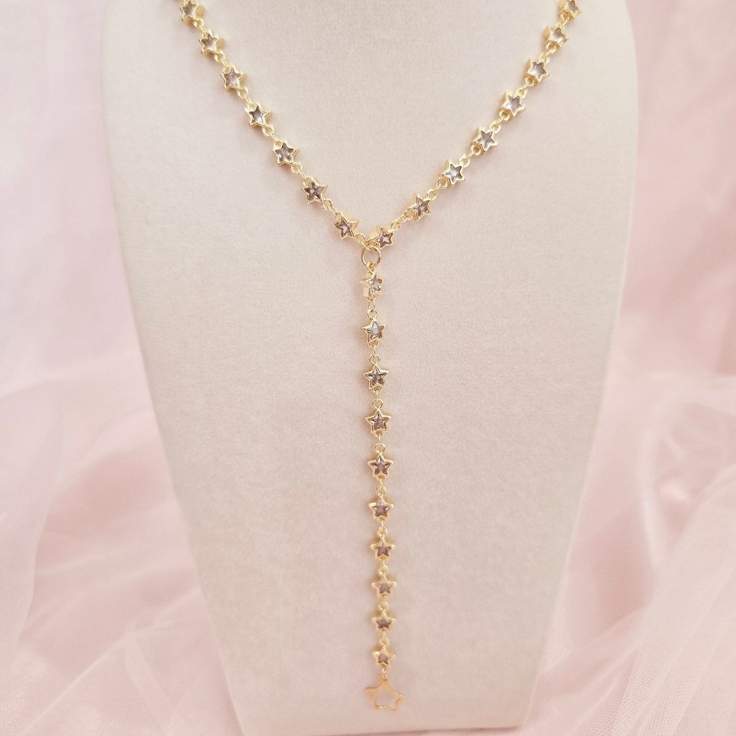 dainty gold star lariat necklace layering