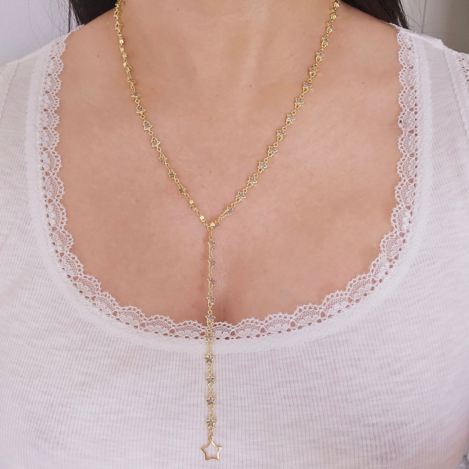gold stars chain necklace lariat