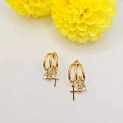 Cross My Huggies Earrings