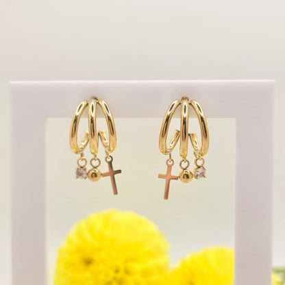 Cross My Huggies Earrings